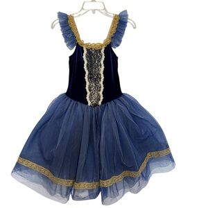 Classical Ballet Tutu Child XL Royal Blue Gold Trim Elegant Revolution Dancewear